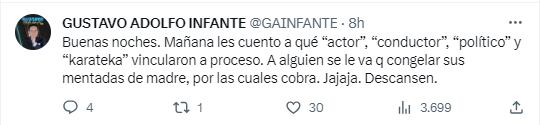 Gustavo Adolfo Infante revela que uno -Alfredo Adame- tiene vinculación a proceso.