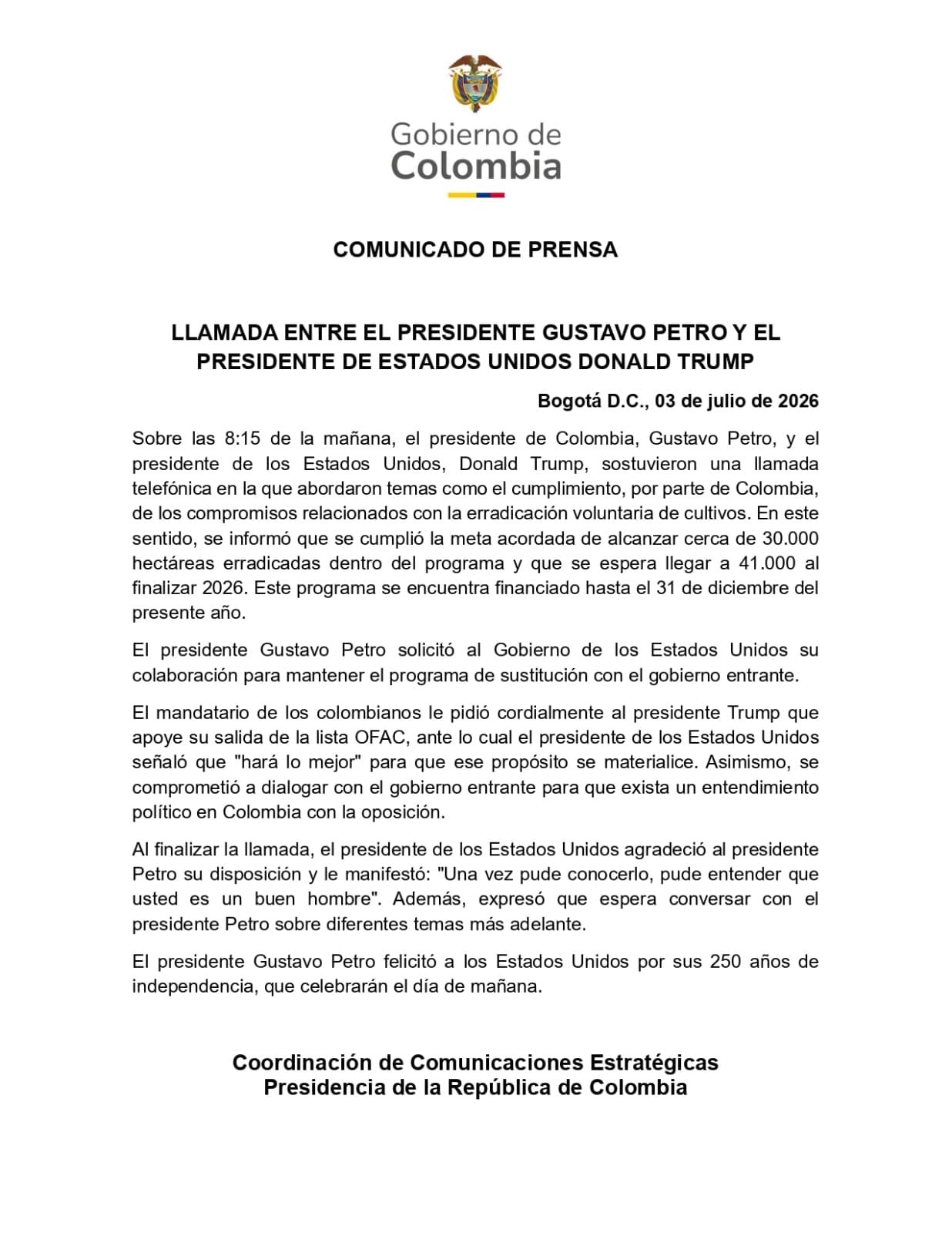 Donald Trump responde si Gustavo Petro saldrá de la lista OFAC