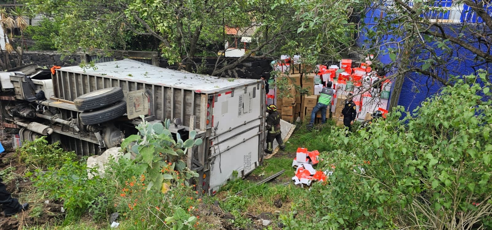 Camión cae a barranco en colonia Héroes de Padierna, en Tlalpan
