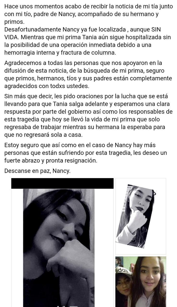 Confirman localización de Nancy