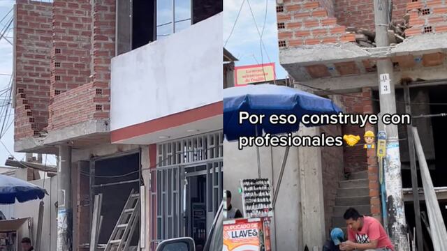 Albañiles construyen casa con poste de luz de la calle