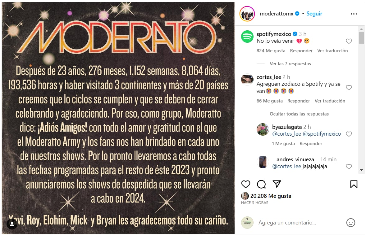 Moderato dice adiós