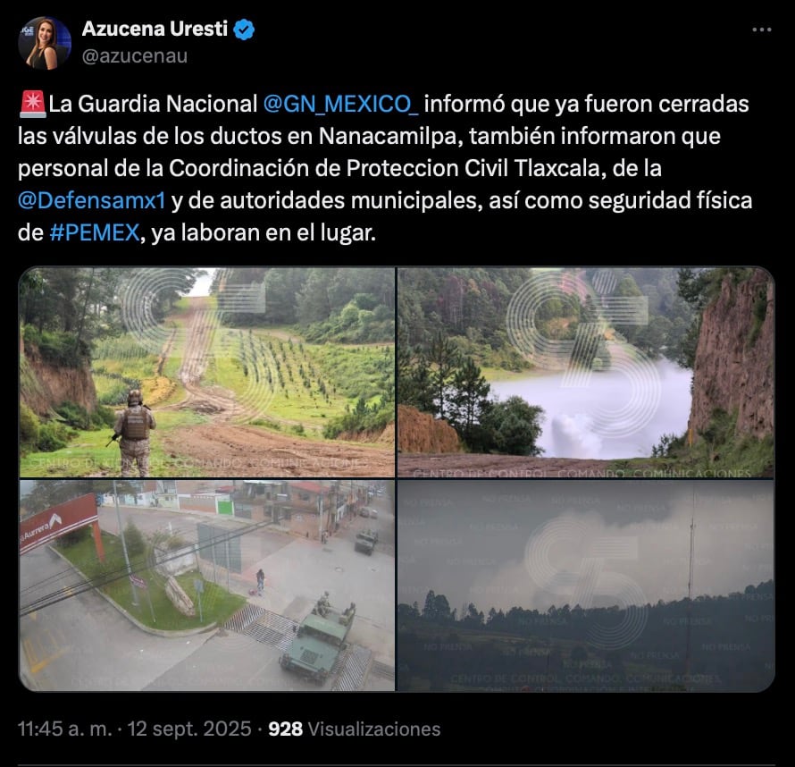 La fuga de gas en Tlaxcala fue controlada, confirma Guardia Nacional