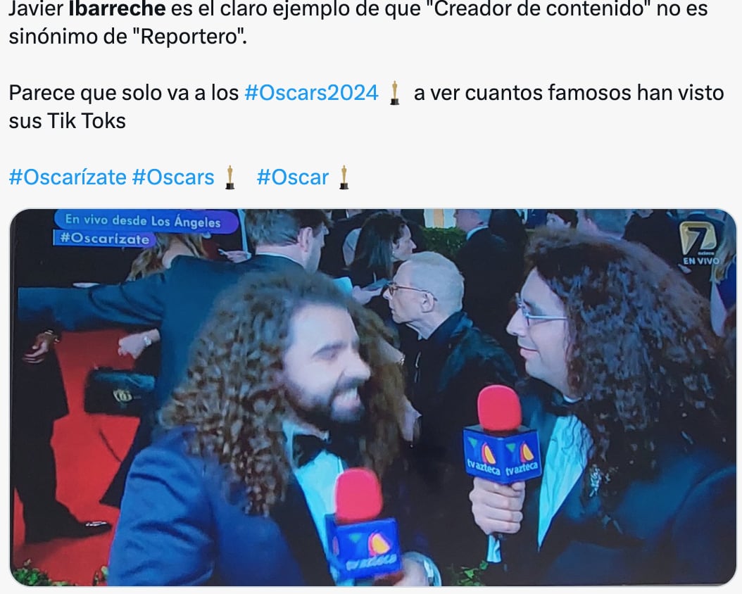 Javier Ibarreche y El Capi Pérez son abucheados en redes sociales por sus entrevistas en los Premios Oscar 2024
