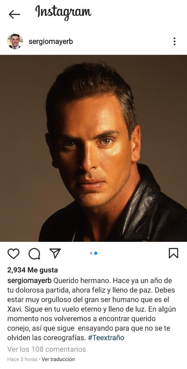 Publicación de Instagram de Sergio Mayer