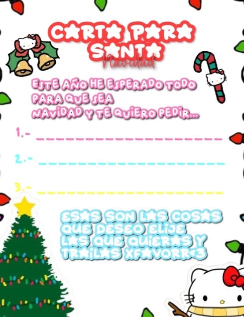 Carta para Santa Claus de Hello Kitty de tres deseos
