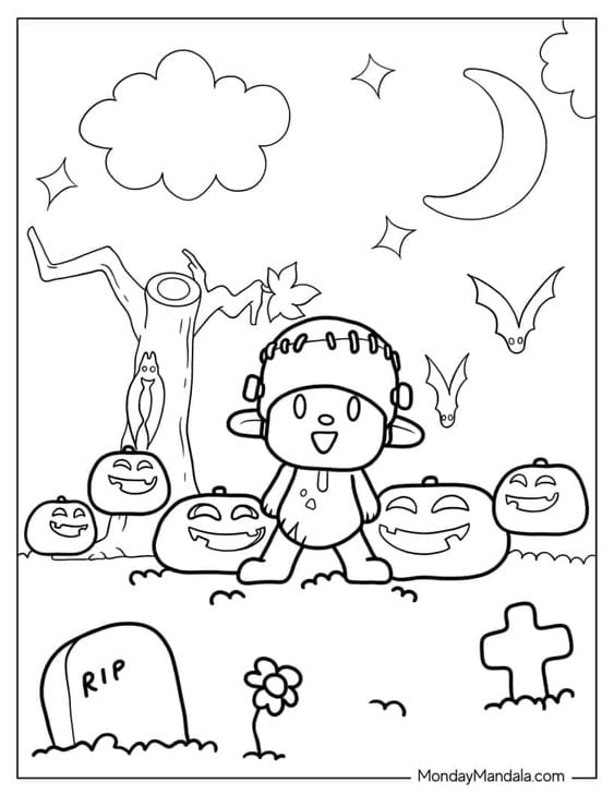 Dibujos de Pocoyó Halloween para colorear