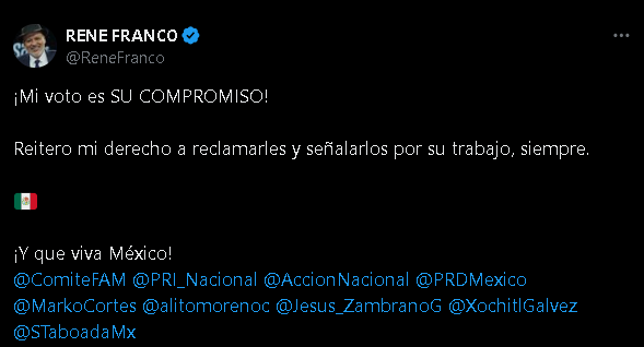 René Franco ya votó en las elecciones México 2024.