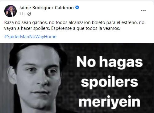 'El Bronco' pide no spoilers de "Spider-Man No Way Home"