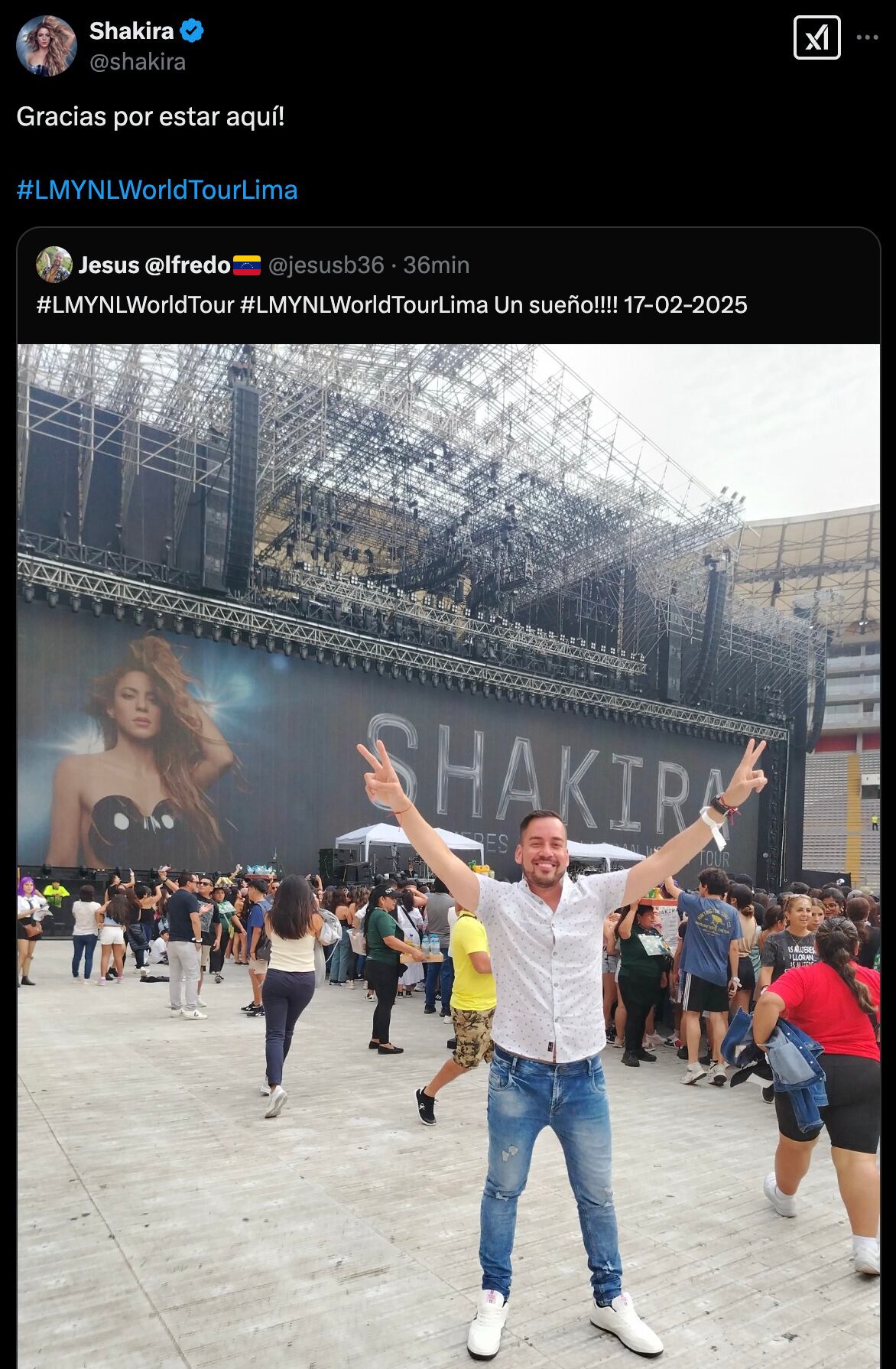 Shakira agradece a sus fans por acompañarla en su segundo concierto en Lima