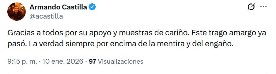 Armando Castilla confirma liberación