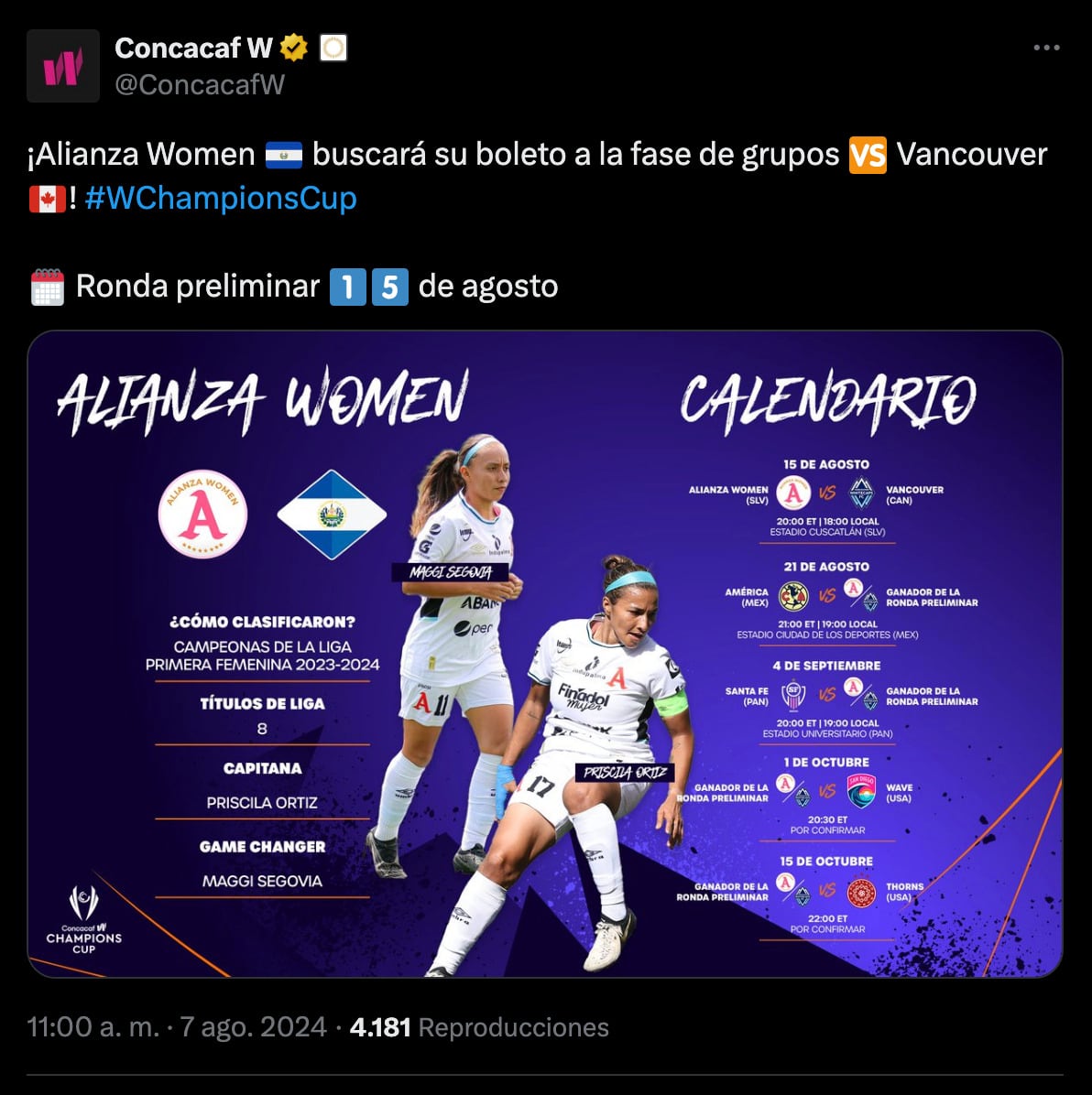 Alianza Women participará en la Concachampions Femenil 2024.