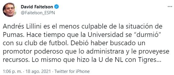 David Faitelson sobre Pumas