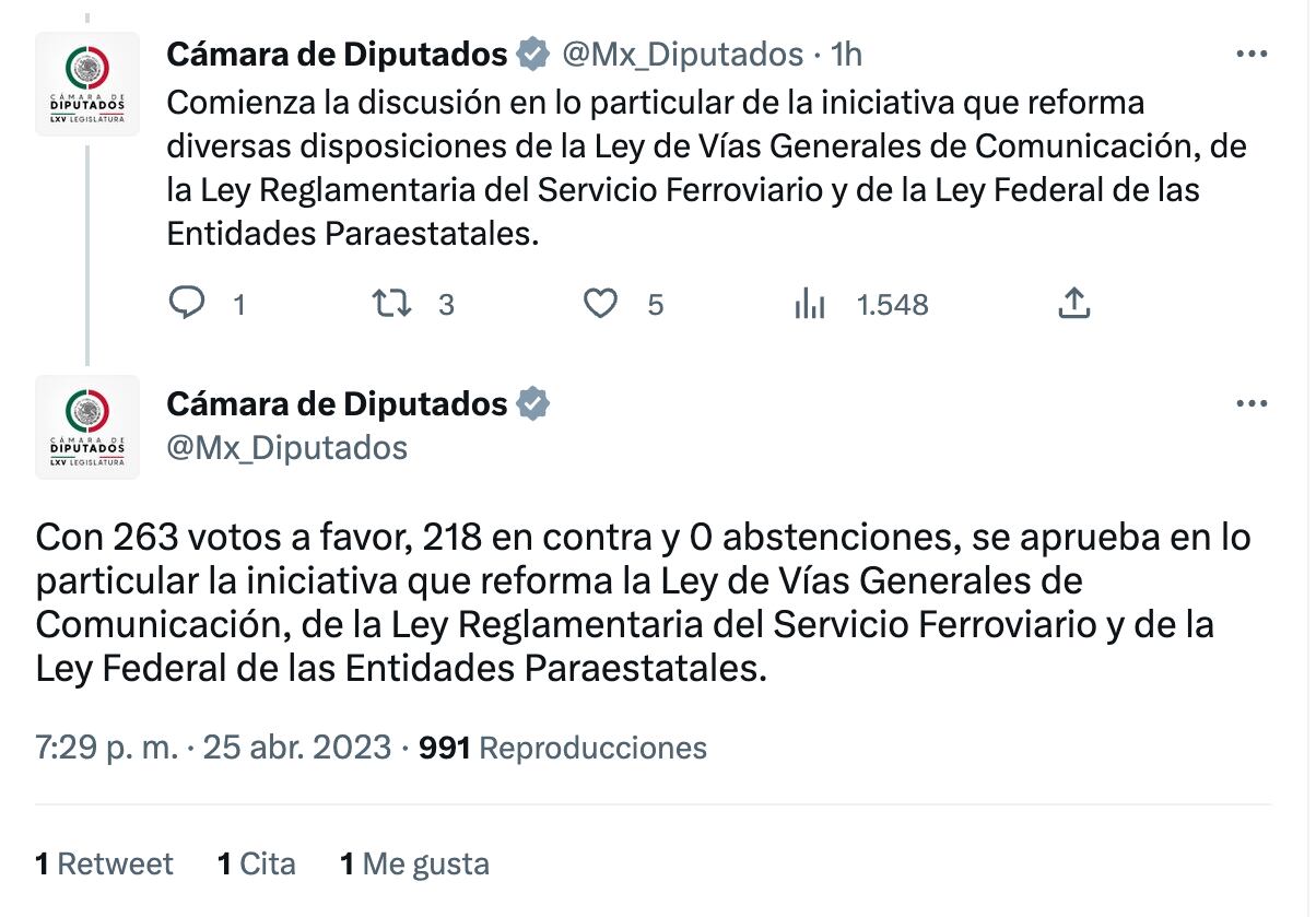 Cámara de Diputados aprobó que Tren Maya pase a manos de la Sedena.