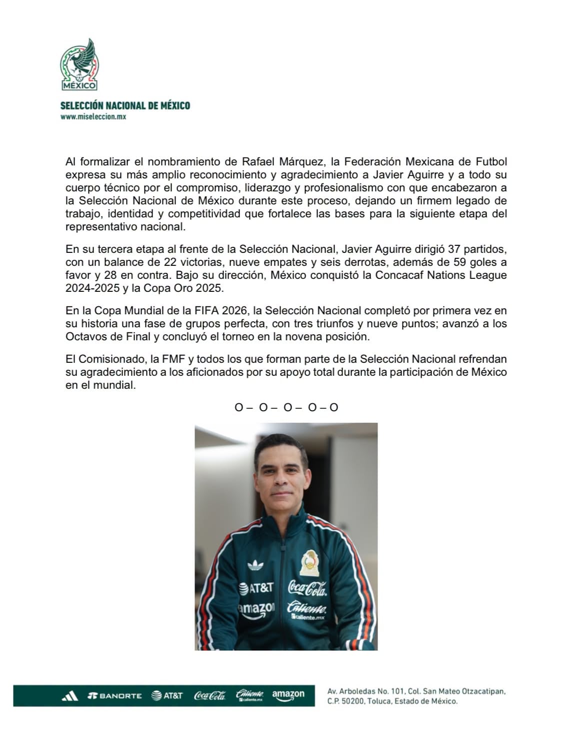La FMF nombró a Rafael Márquez como nuevo técnico de México tras el Mundial 2026