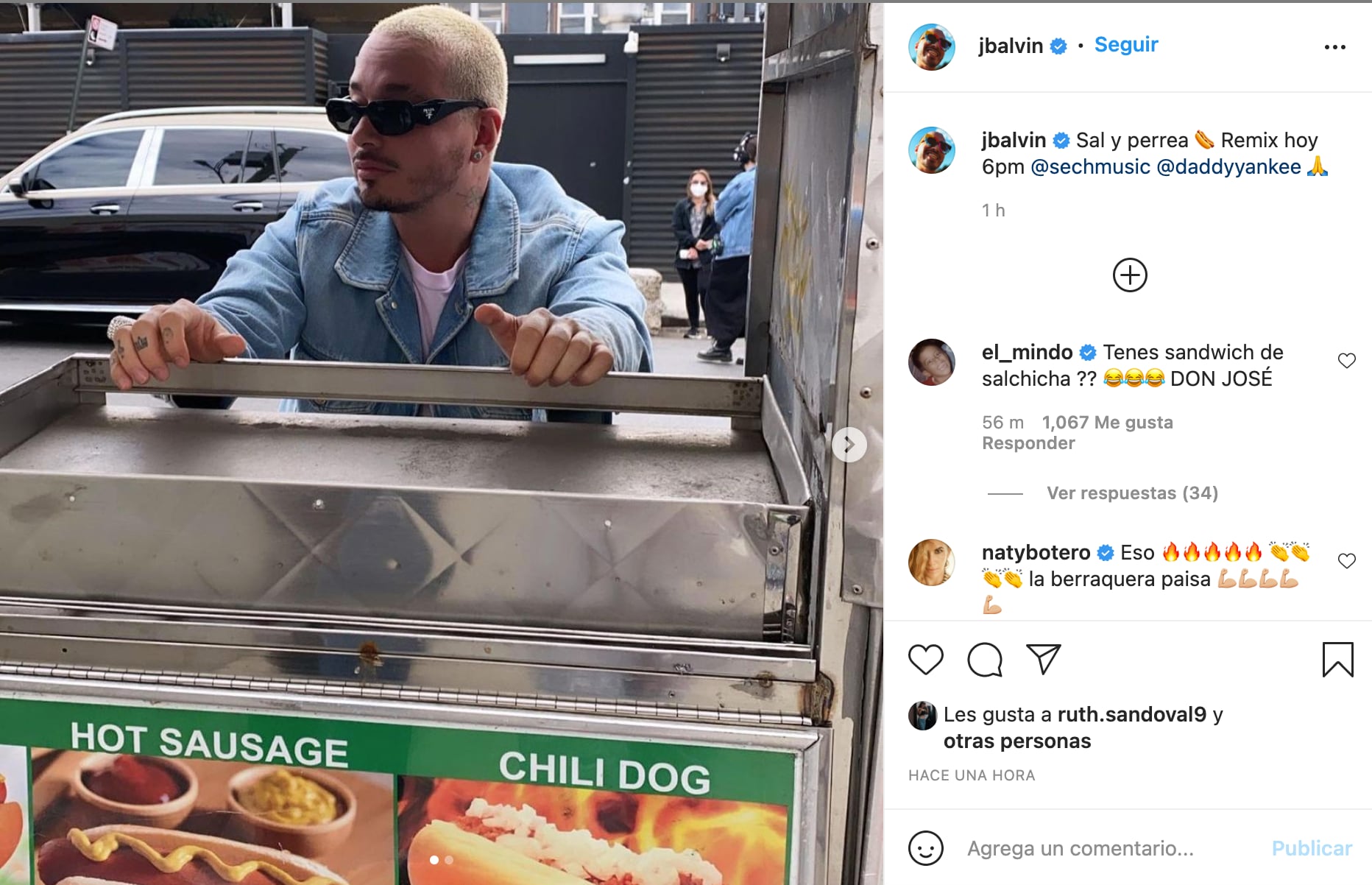 J Balvin sube una foto en un carrito de hot dogs