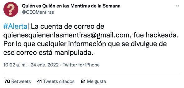 Tuit del "Quién es quién en las mentiras de la semana?"