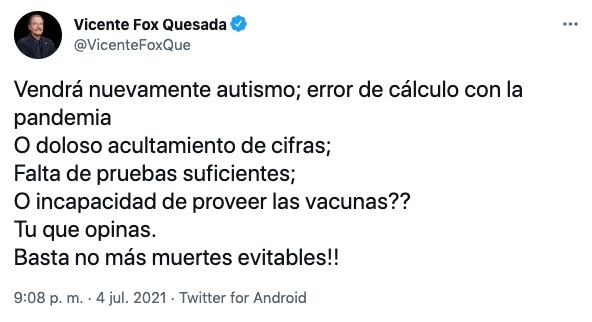 Tuit de Vicente Fox