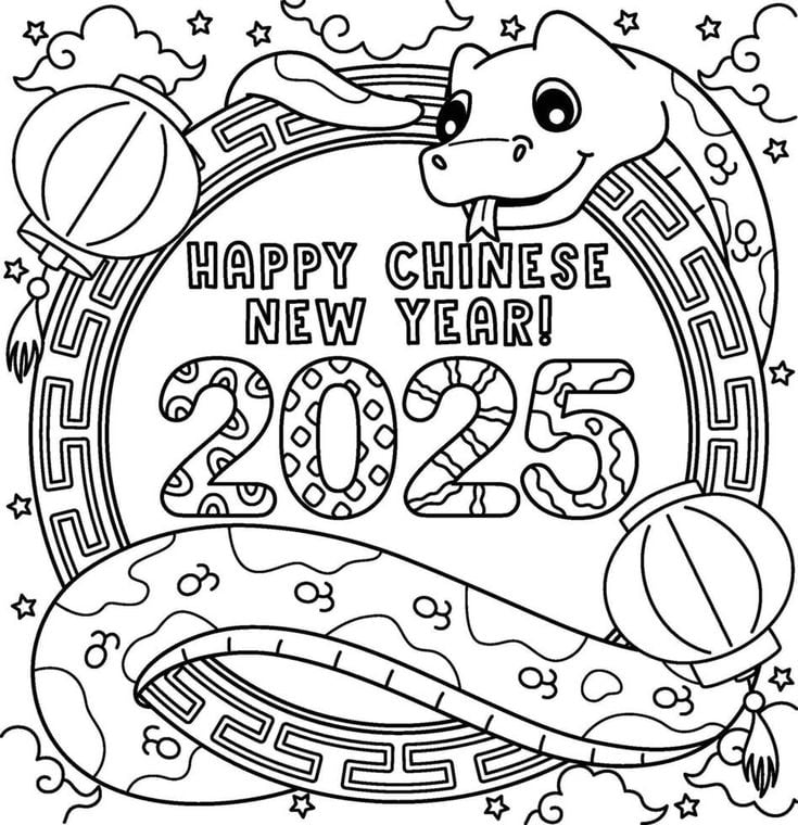 Dibujos del Año Nuevo Chino 2025 para colorear