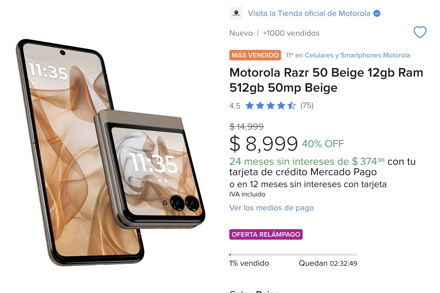 Celular Motorola con 40% de descuento en Mercado Libre