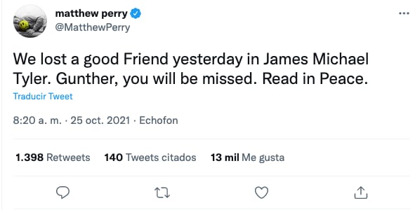 Matthew Perry se despide de James Michael Tyler