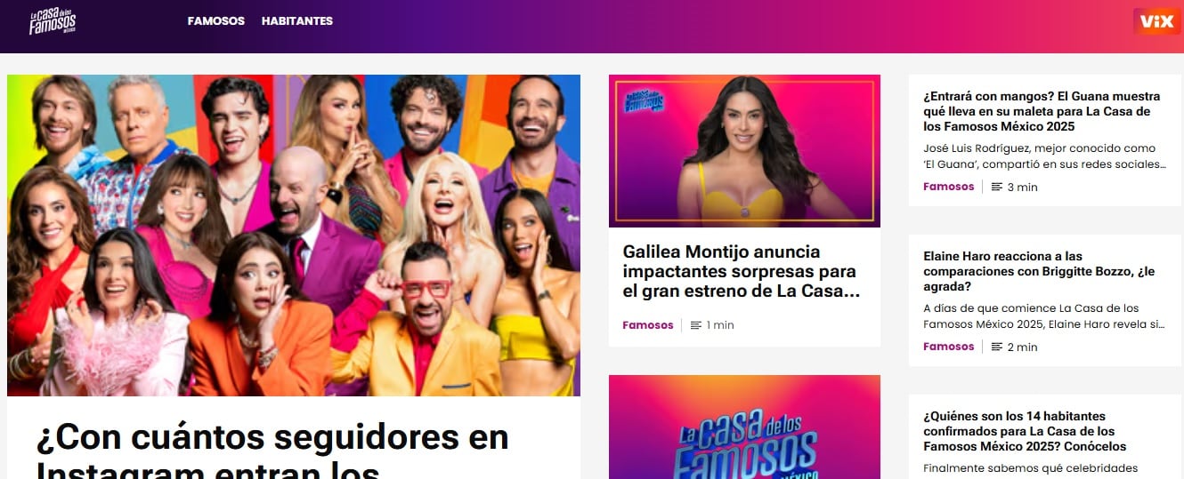 Página para votar en La Casa de los Famosos México 2025.