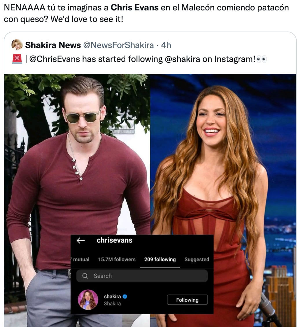 Usuarios quieren que Shakira elija entre Henry Cavill y Chris Evans