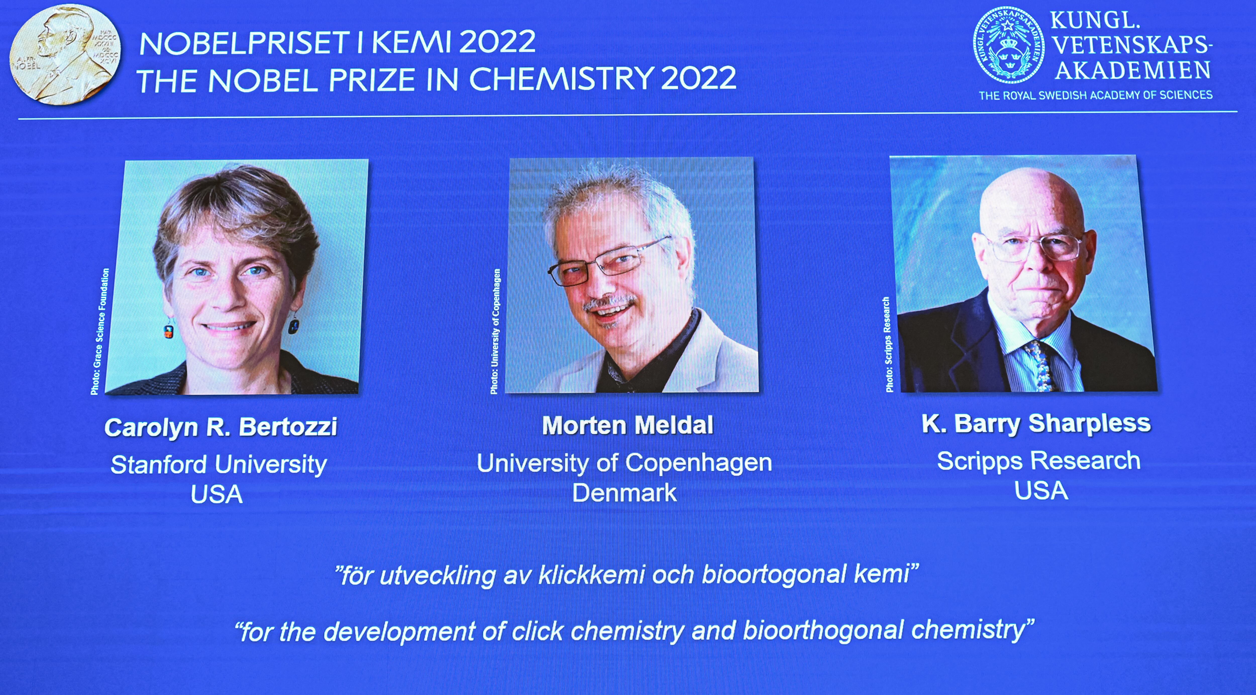 Carolyn Bertozzi, Barry Sharpless y Morten Meldal ganan el Premio Nobel 2022 de Química