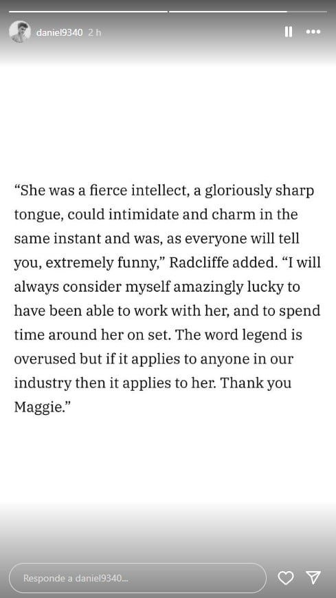 Mensaje de Daniel Radcliffe por muerte de Maggie Smith