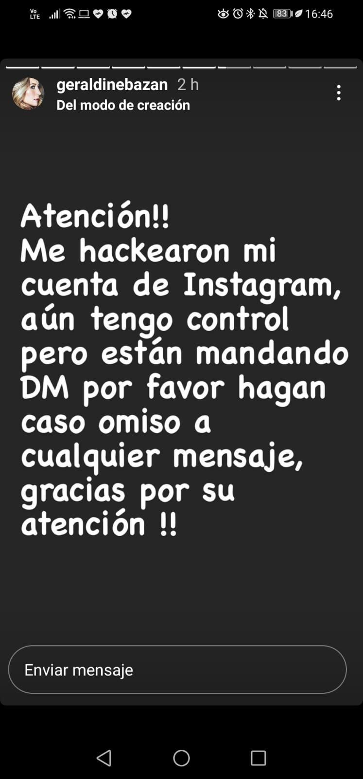 Publicación de Geraldine Bazán en Instagram