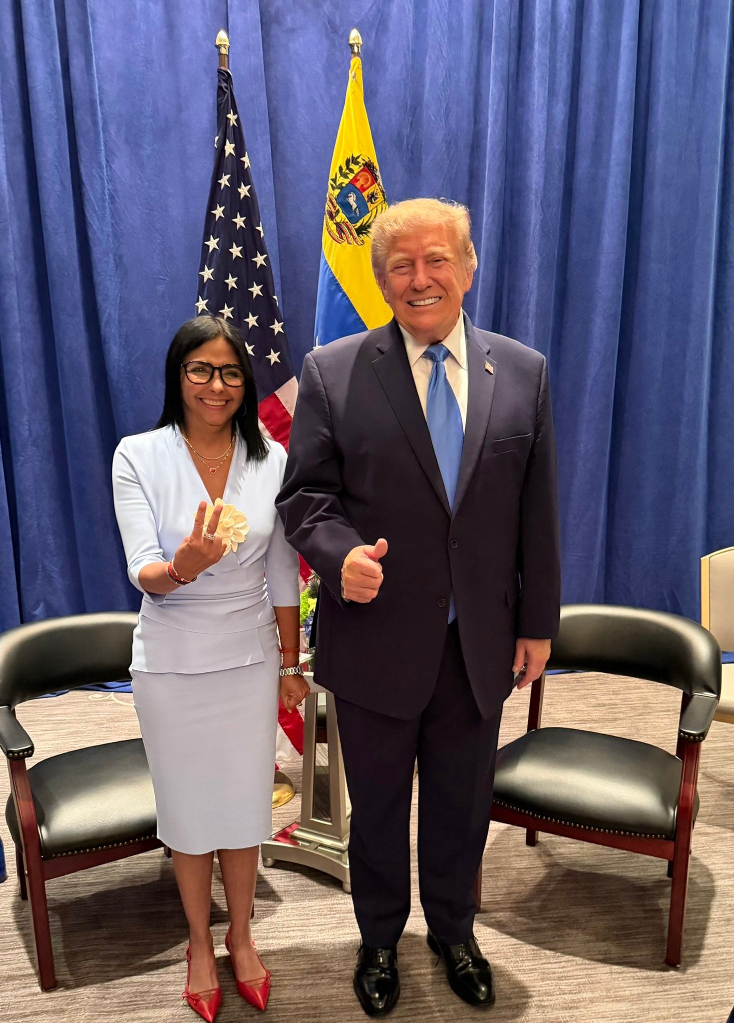 Delcy Rodríguez y Donald Trump en Nueva York