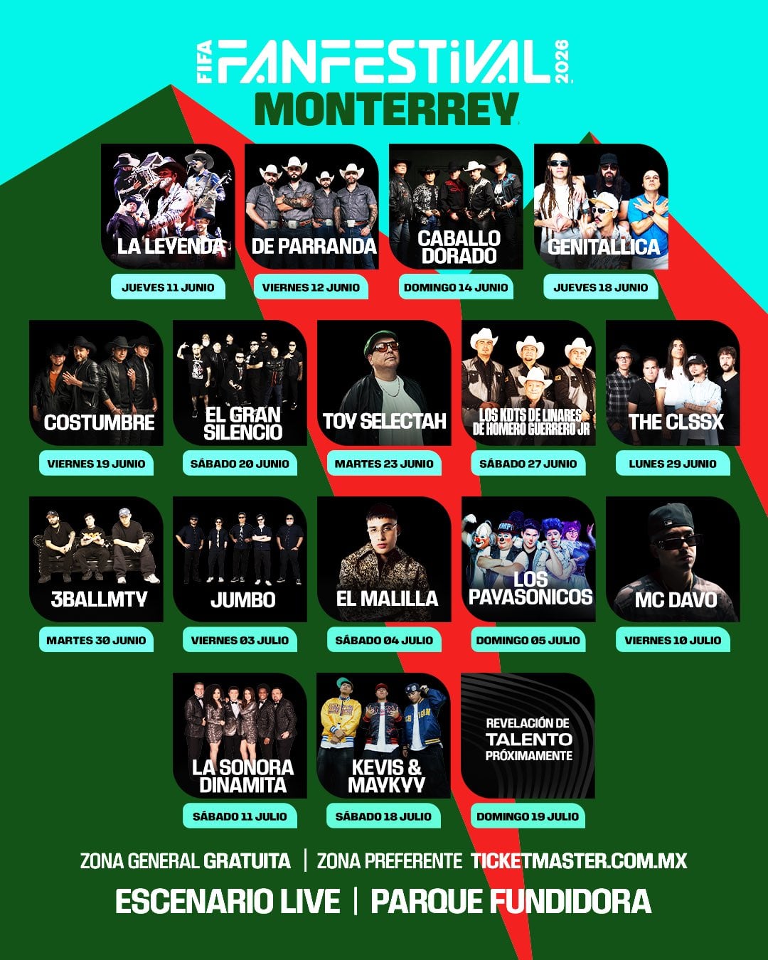 Cartel del FIFA Fan Fest en Monterrey por el Mundial 2026.
