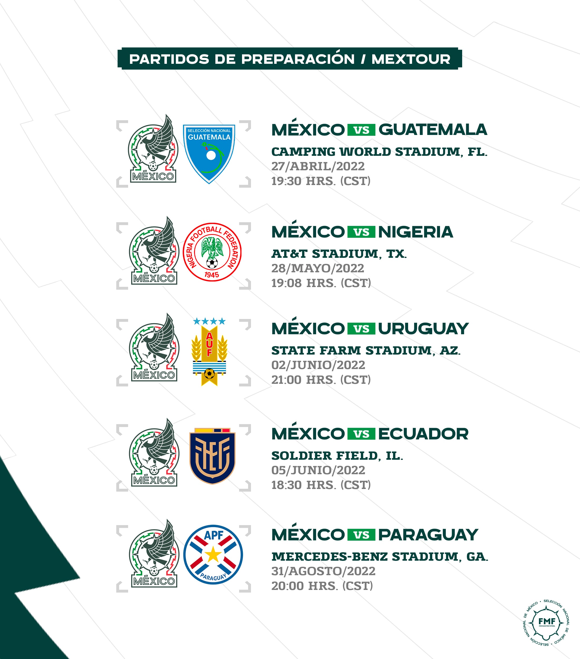 Selección Mexicana conoce a sus rivales