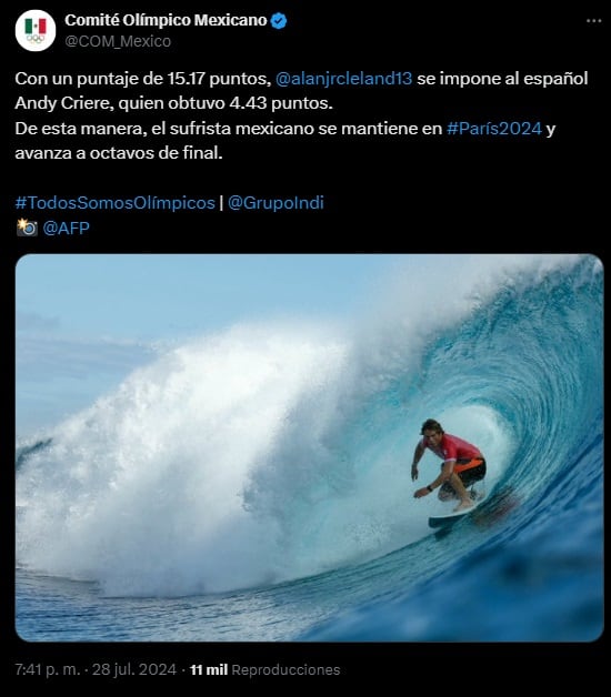 Alan Cleland avanza a octavos de final en los Juegos Olímpicos París 2024.
