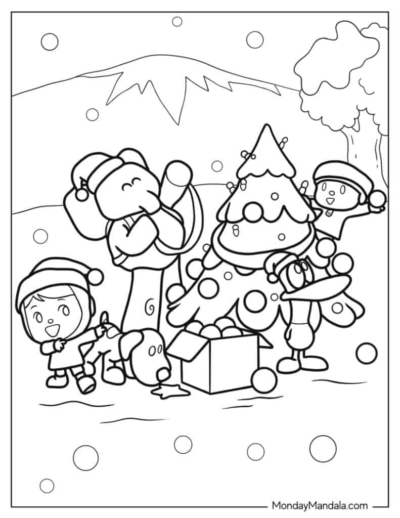 5 dibujos de Pocoyó para colorear por Navidad 2024