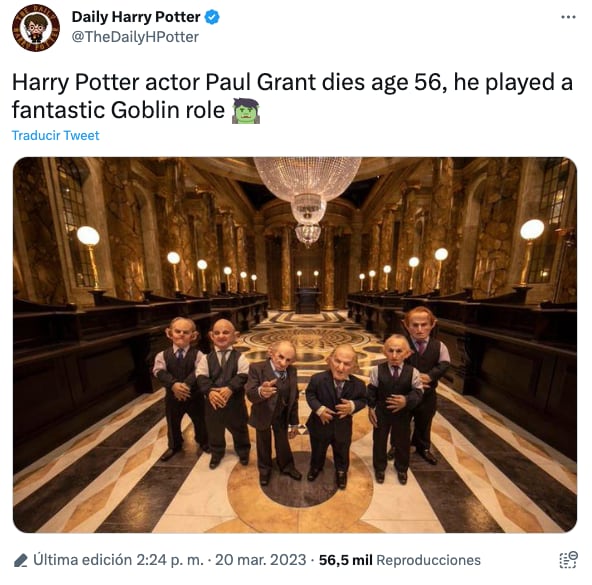 Muere el actor de Harry Potter, Paul Grant