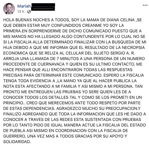 Comunicado de la familia.