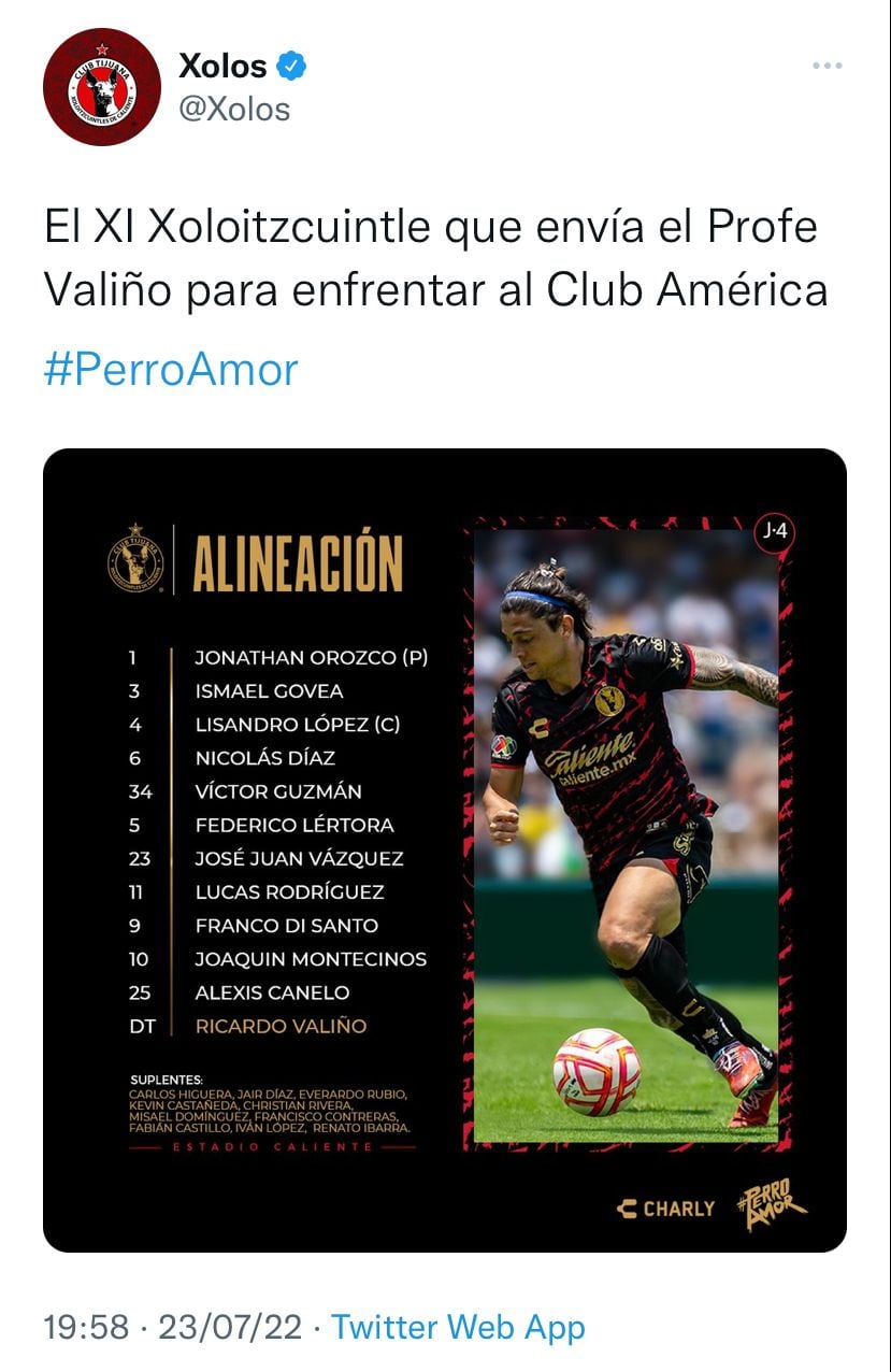 Los Xolos de Tijuana mandan su mejor alineación para enfrentar al América.