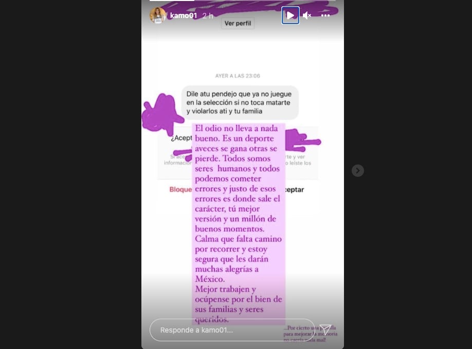 Karla Mora, esposa de Guillermo Ochoa, exhibió la amenaza de muerte hacia su familia