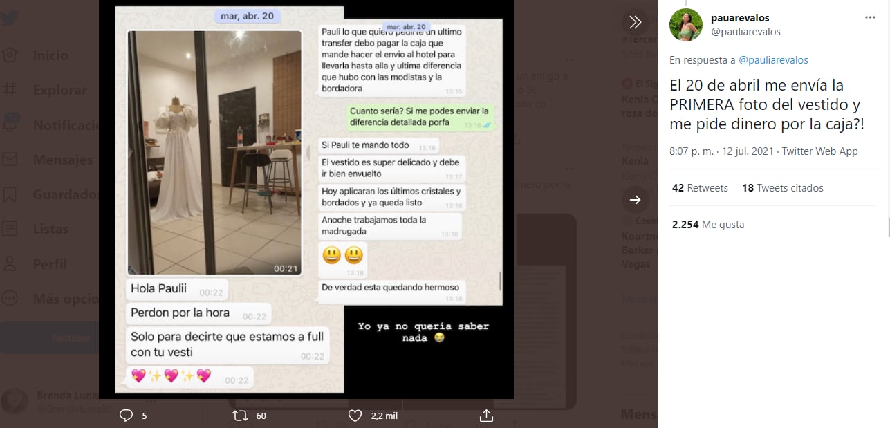 Twitter; Estafa de Fernando Preda con vestido de novia.
