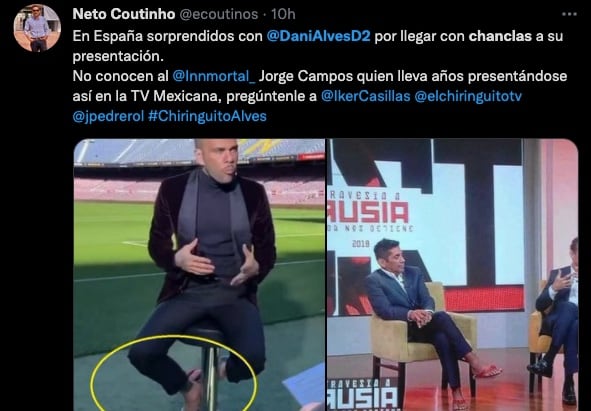 Compararon a Dani Alves con Jorge Campos por llegar en chanclas