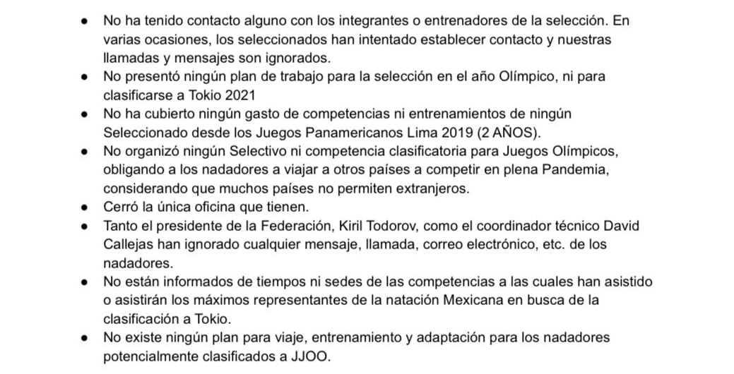 La denuncia de la Selección Mexicana de Natación