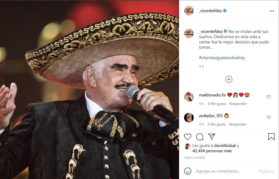 Publicación de Vicente Fernández en Instagram
