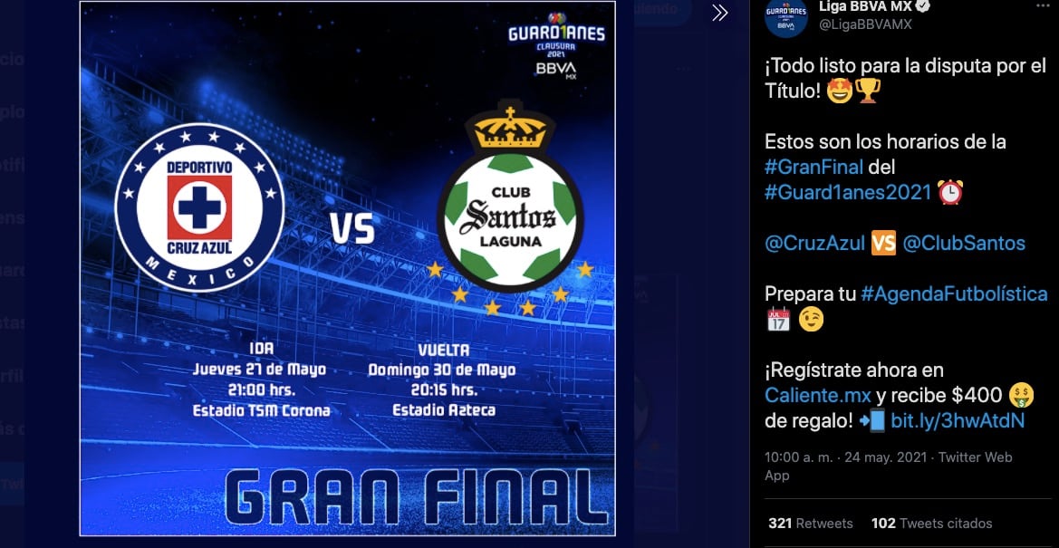 Horarios Final Cruz Azul vs Santos