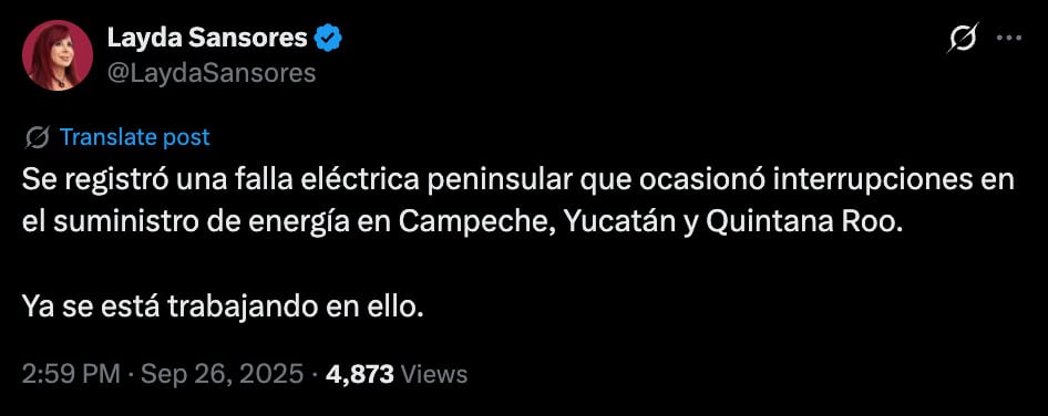 Apagón masivo al sur de México.