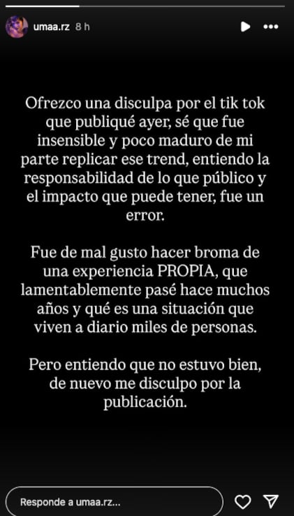 Uma Zatarain se disculpa