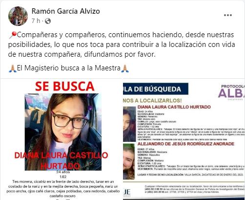 La SNTE también pide buscar a la maestra Diana Laura Castillo Hurtado