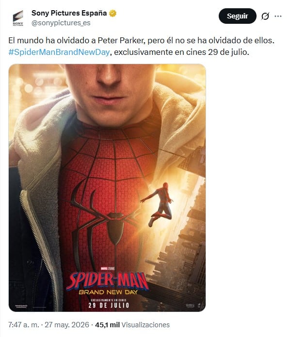 Spider-Man: Brand New Day adelanta dos días su estreno en cines