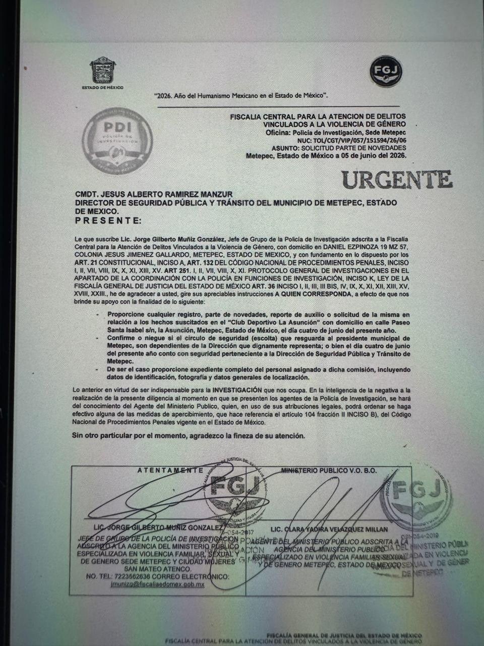 Fiscalía del Edomex solicita registros de escoltas de Fernando Flores