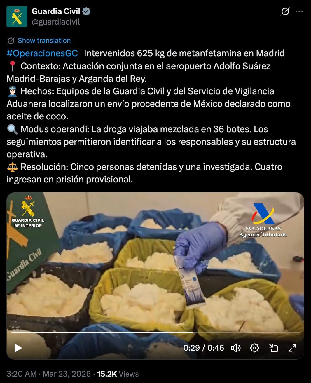 Cae “El Notario” en España con droga oculta como aceite de coco